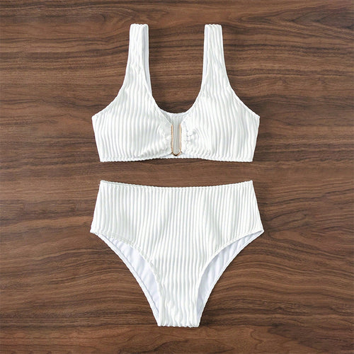 Damen Hochtailliertes Bikini-Set mit strukturiertem Oberteil EB