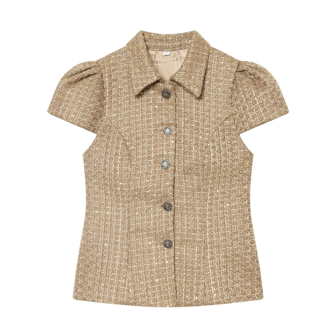Damen modische Bluse im Tweed-Stil EB