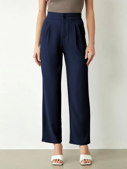 Damen elegante weite Stoffhose mit Bundfalten und hohem Taillenbündchen EB