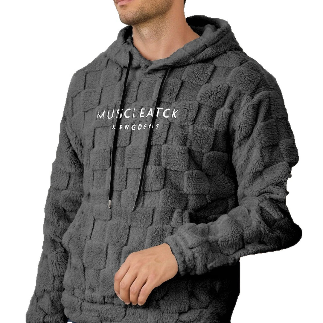 Herren nan flauschiger Sherpa-Hoodie mit Quadrat-Steppmuster, Kängurutasche und verstellbarer Kapuze EB