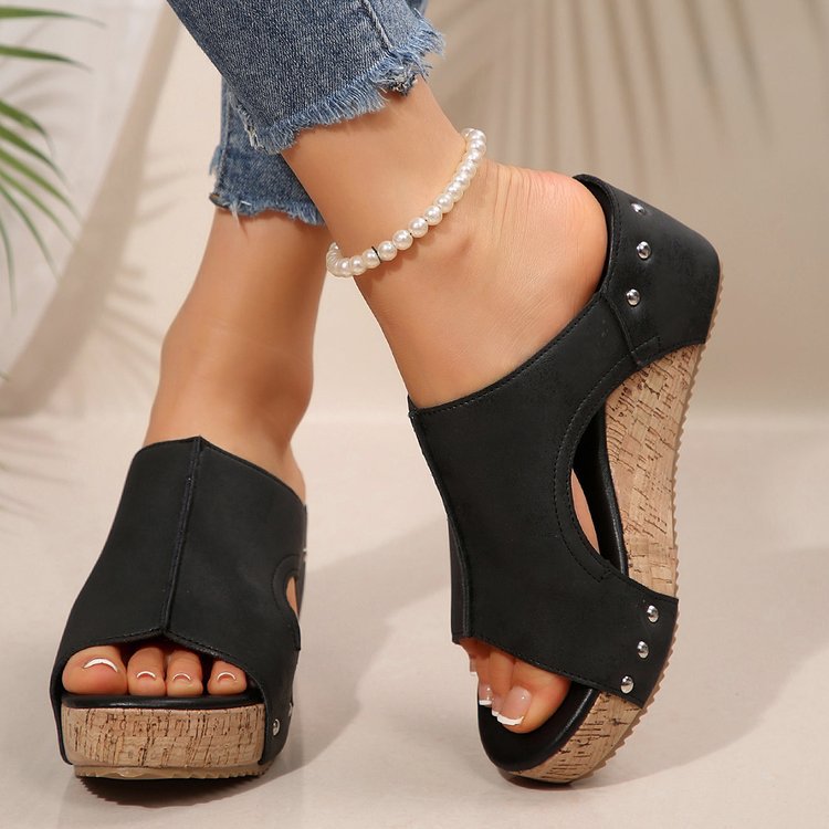 Damen Plateau-Pantoletten mit modischem Cut-Out-Design und rutschfester Korksohle EB