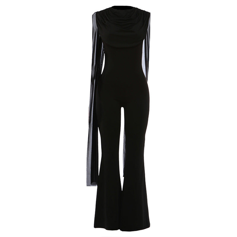 Damen Eleganter Jumpsuit mit Drapierung und weiter Beinführung EB
