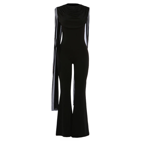 Damen Eleganter Jumpsuit mit Drapierung und weiter Beinführung EB
