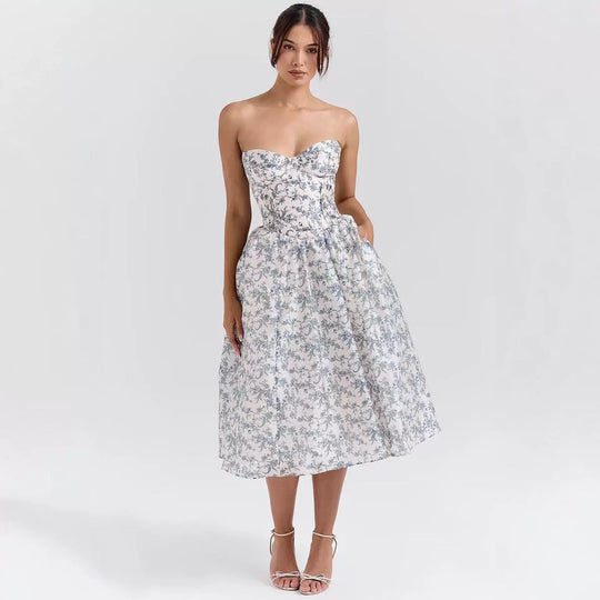 Damen Ballkleid mit herzförmigem Ausschnitt und floralem Print EB