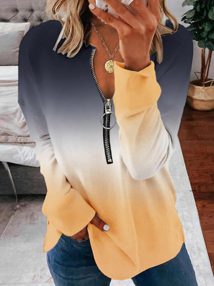 Damen Farbverlauf-Sweatshirt mit halbem Reißverschluss und O‑Ring EB