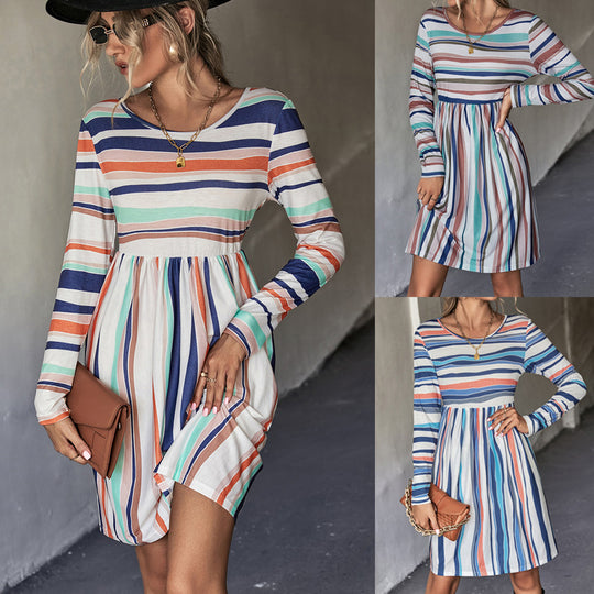 Damen Freizeitkleid mit schickem Streifenmuster und taillierter Passform EB