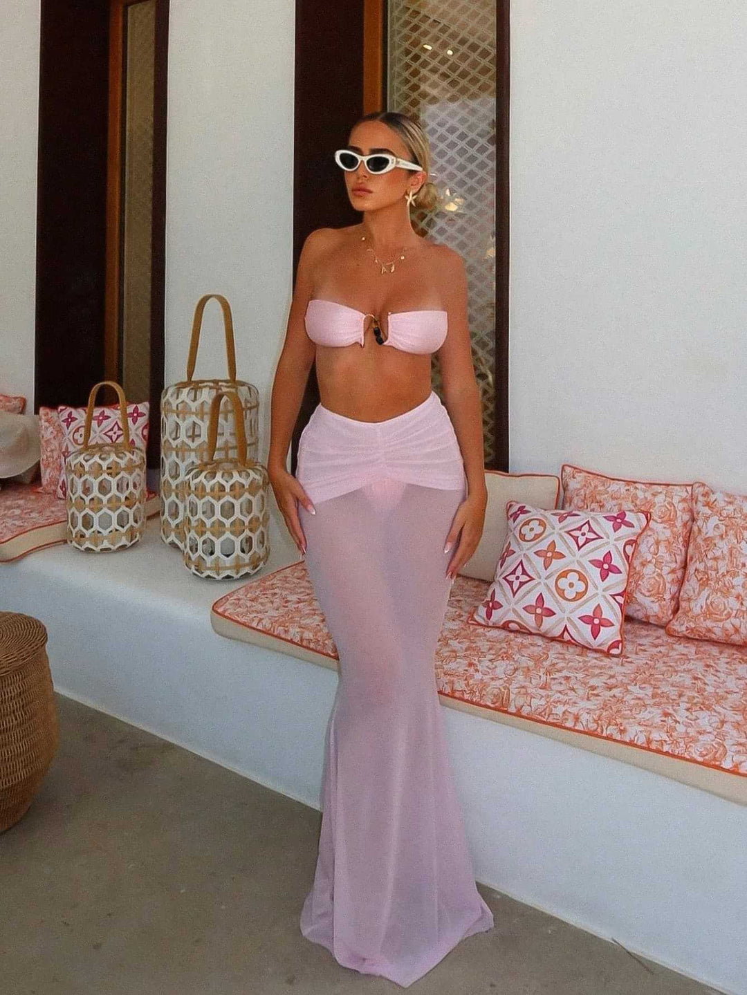 Damen Bandeau-Bikini mit fließendem Maxi-Rock EB