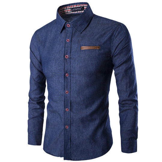 Herren Denim Langarmhemd mit kontrastierenden Knöpfen und Brusttasche EB