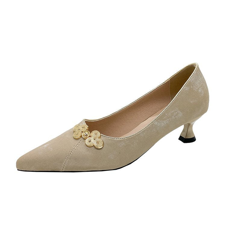 Damen elegante Spitze Pumps mit floralem Schmuckdetail EB