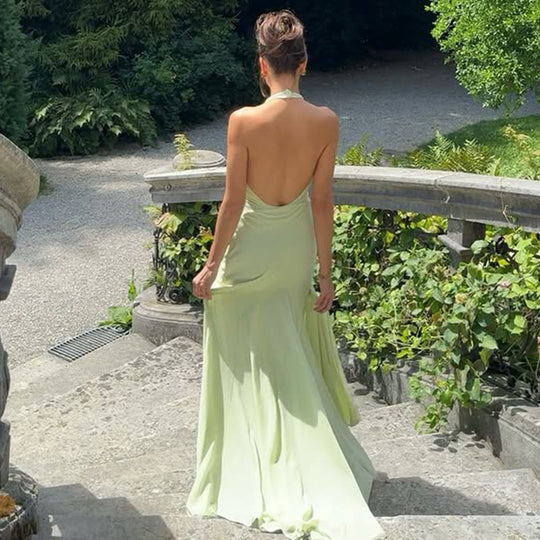 Damen Elegantes Maxikleid mit tiefem V-Ausschnitt und fließendem Rock EB