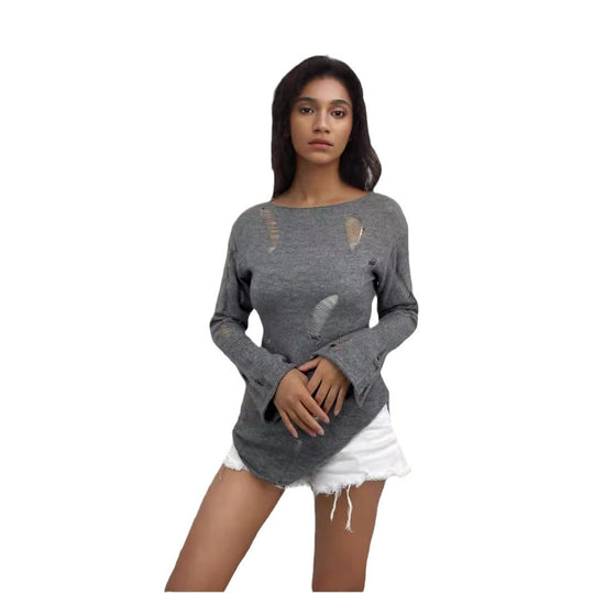 Damen Strickpullover mit lässiger, aufgerissener Optik und weitem Schnitt EB