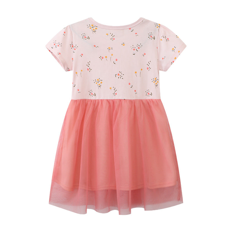 Mädchen Tüllkleid mit Hasenmotiv und floralen Applikationen EB
