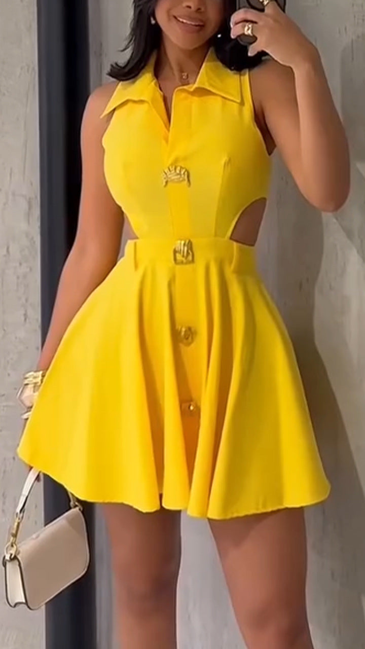 Damen Chic Kleids mit dekorativen Knopfdetails und modernem Schnitt EB