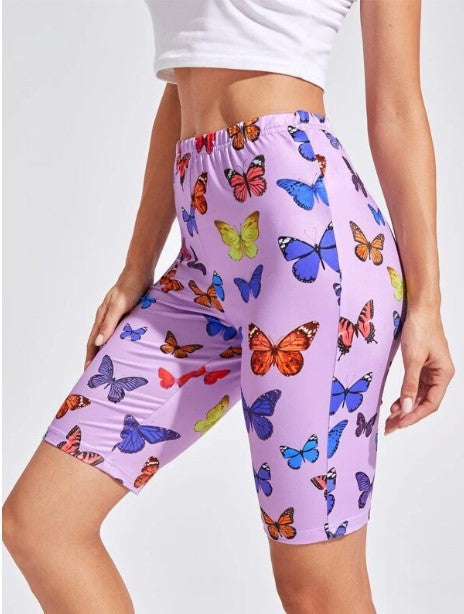 Damen Radhosen mit buntem Schmetterlingsdruck EB