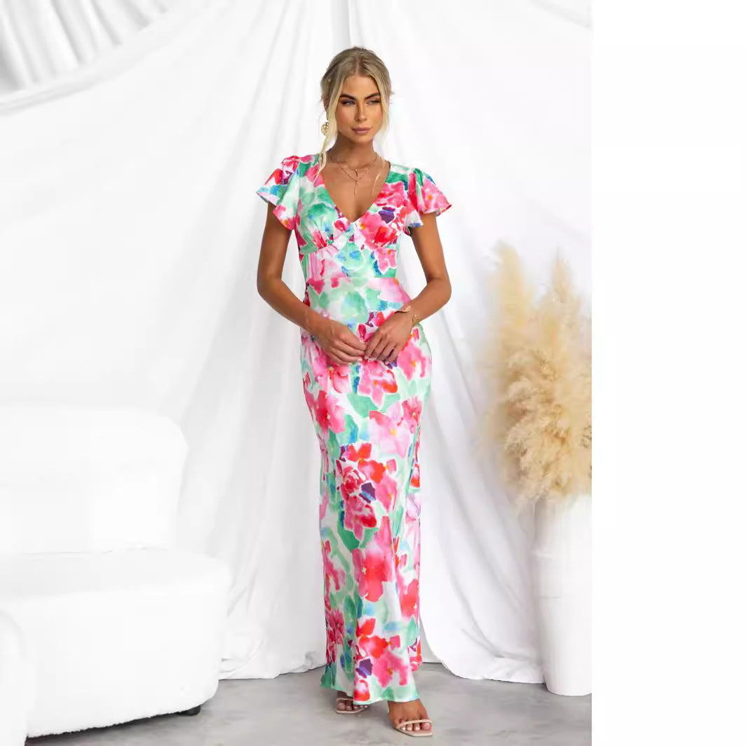 Damen Maxi-Kleid mit floralem Design und fließender Silhouette EB