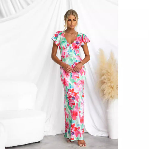 Damen Maxi-Kleid mit floralem Design und fließender Silhouette EB