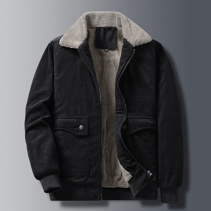 Herren Cordjacke im Worker‑Stil mit Sherpa‑Futter, Reißverschluss und gerippten Bündchen EB