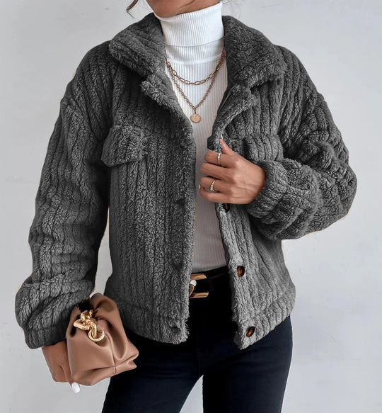 Damen kuschelige Overshirtjacke mit strukturiertem Fell EB
