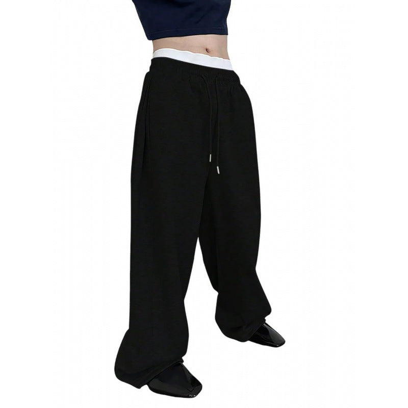 Damen nan weite Oversize Jogginghose mit tiefem Schritt, elastischem Bund und Kordelzug EB