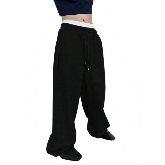 Damen nan weite Oversize Jogginghose mit tiefem Schritt, elastischem Bund und Kordelzug EB