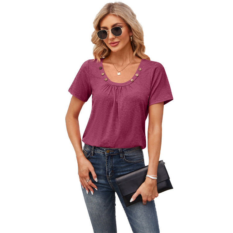 Damen Freizeit T-Shirt mit dekorativen Knöpfen EB