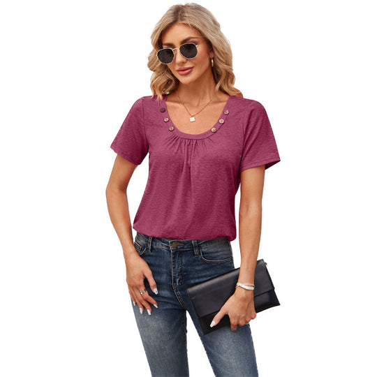 Damen Freizeit T-Shirt mit dekorativen Knöpfen EB
