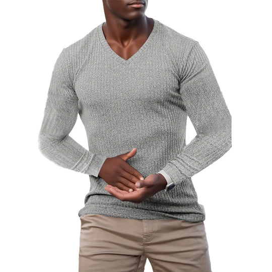 Herren elegantes V-Ausschnitt Pullover aus strukturiertem Strickmaterial EB