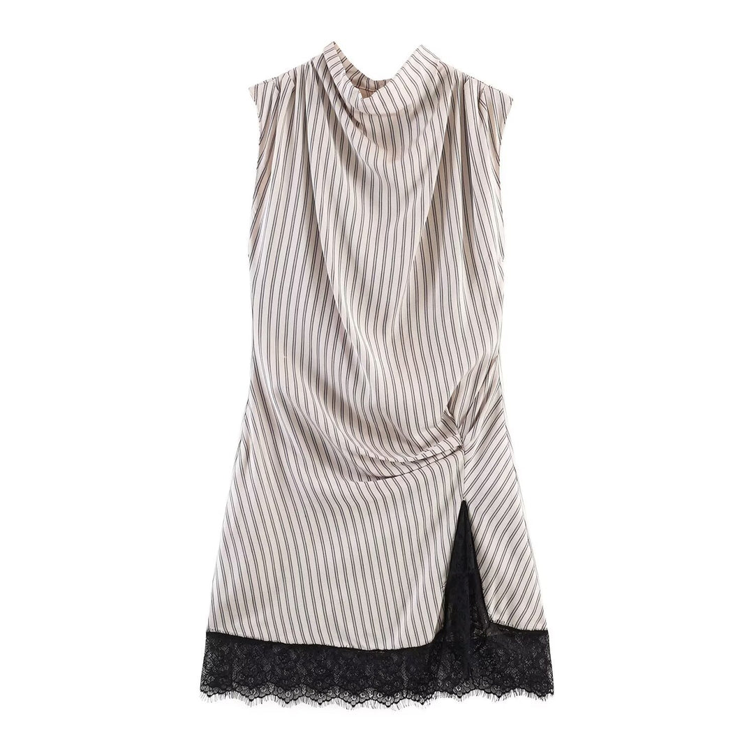 Damen elegantes Kleid mit transparentem Spitzenrand EB
