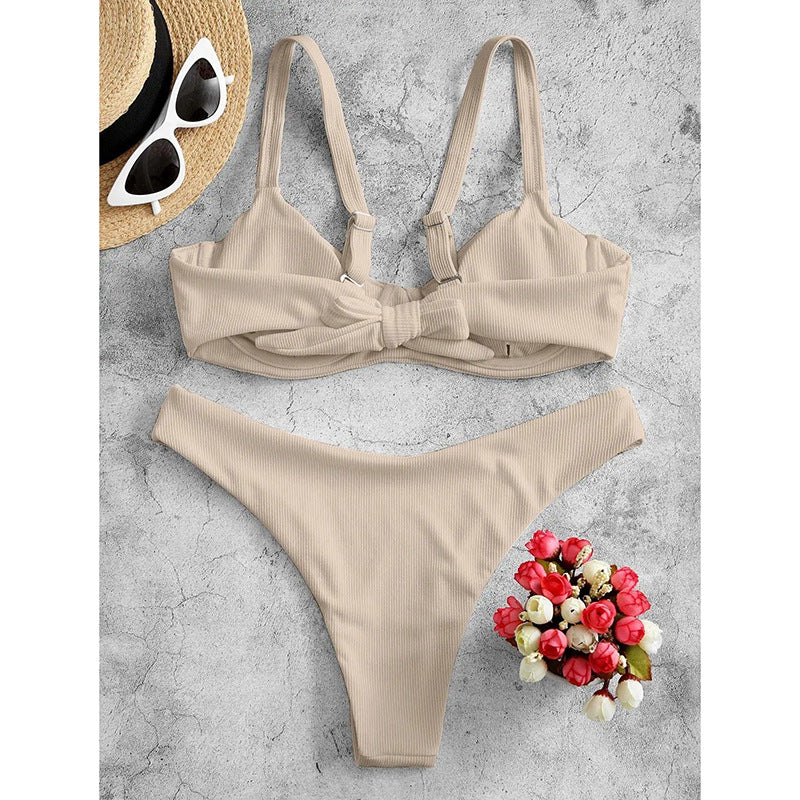 Damen Triangel-Bikini mit schickem Rippdesign und verstellbaren Trägern EB