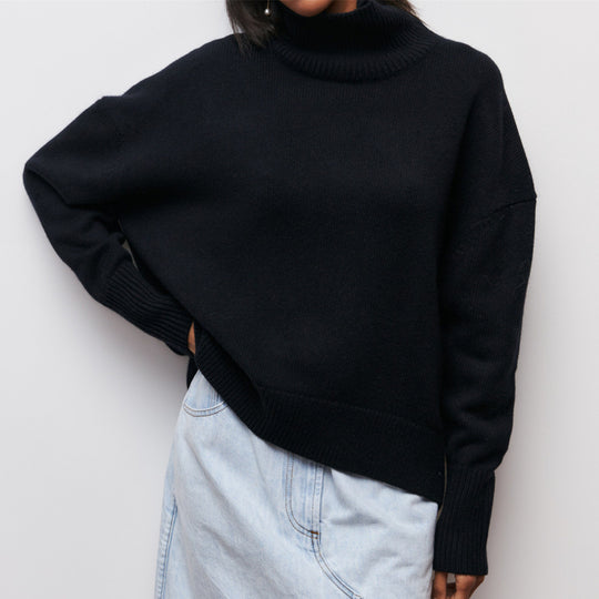 Damen Kuscheliger Oversize Rollkragenpullover mit verdeckten Seitenschlitzen und extra langem Rippbund EB