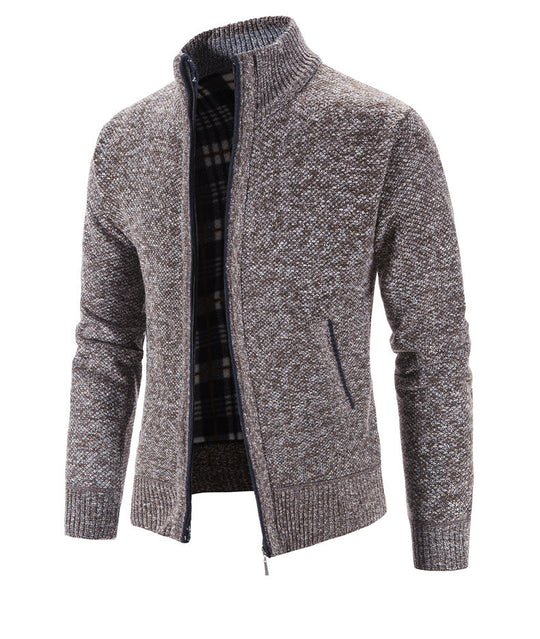 Herren Strickjacke mit strukturiertem Muster und hohem Stehkragen EB