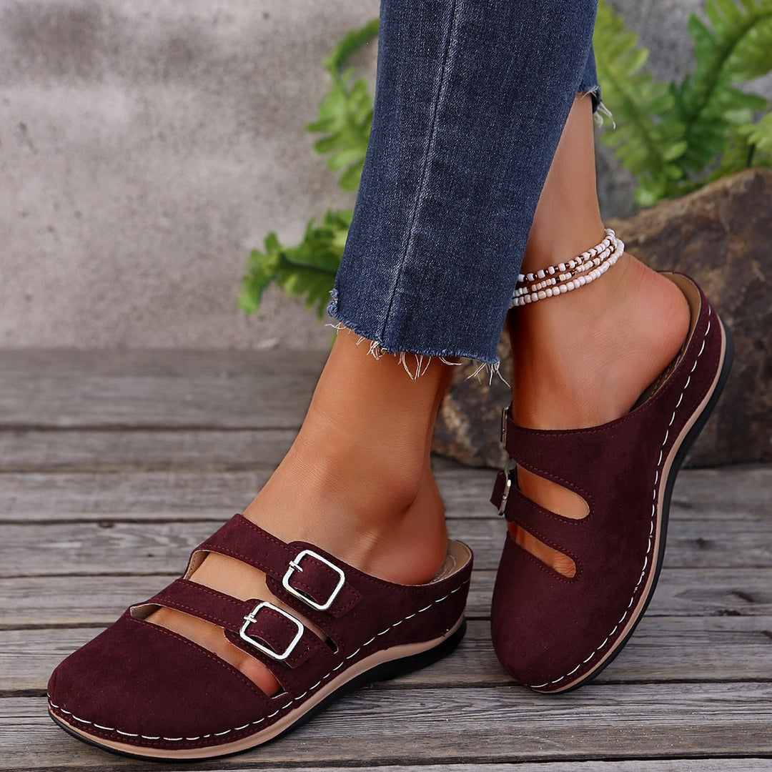 Damen Clogs mit dekorativen Doppelschnallen und anatomischem Fußbett EB