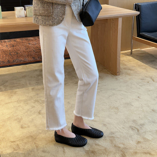 Damen Ballerinas aus hochwertigem geflochtenem Leder mit rutschfester Sohle EB