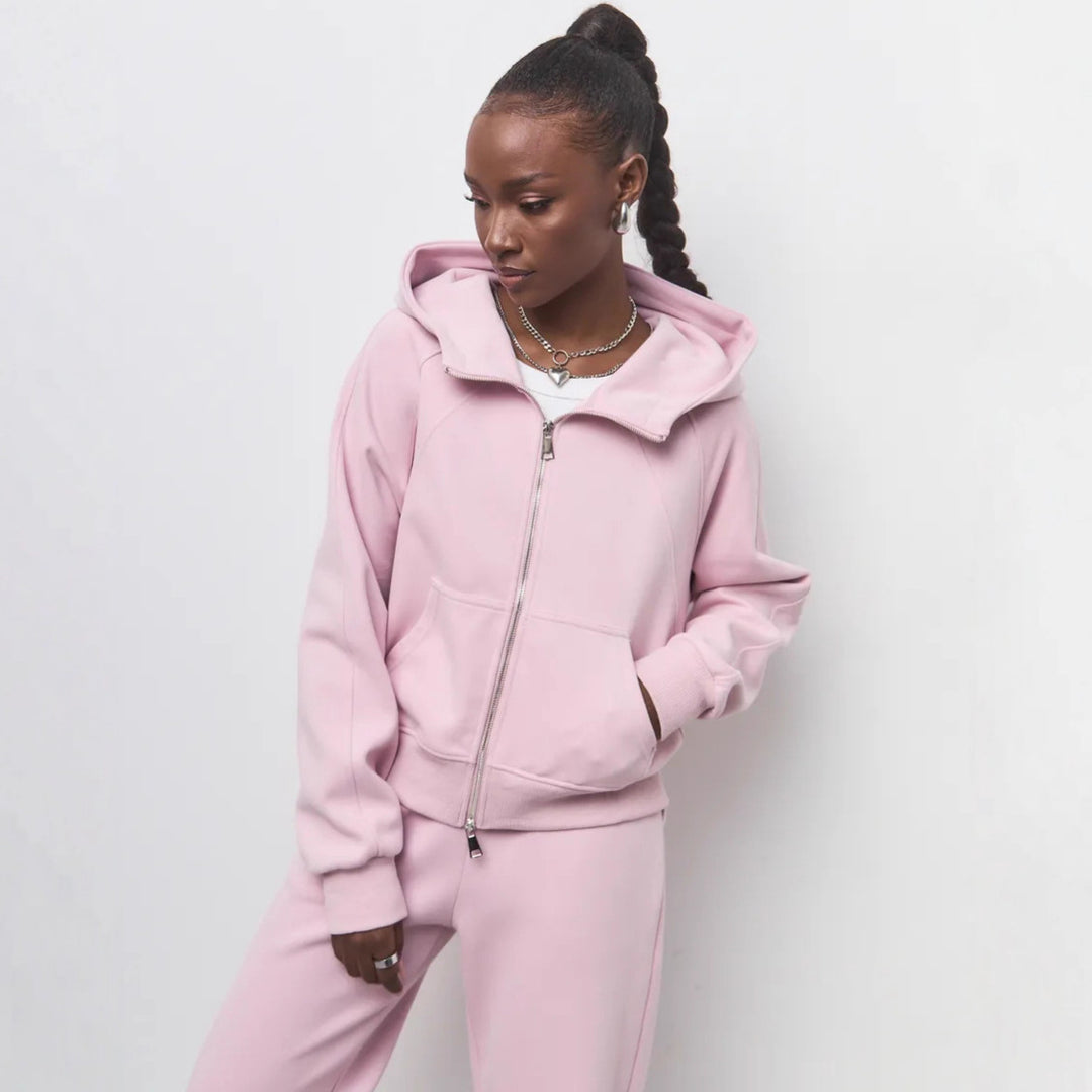 Damen komfortables Set aus Hoodie und Jogginghose mit Reißverschluss EB