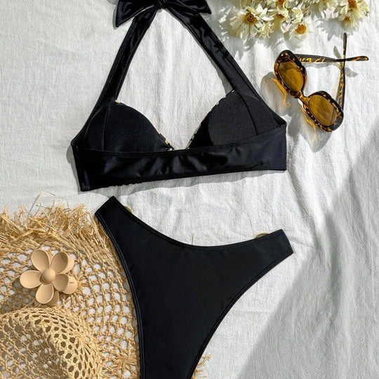 Damen Bikini-Set mit stilvollem Leopardenmuster und verstellbarem Trägersystem EB