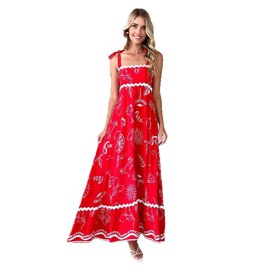Damen Maxikleid mit verspielten Rüschendetails und zartem Blumenmuster EB