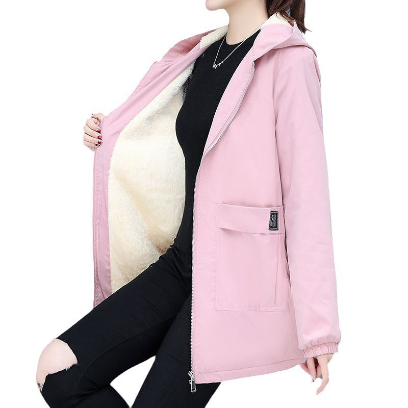 Damen Übergangsjacke mit fleecegefütterter Kapuze und praktischen Taschen EB