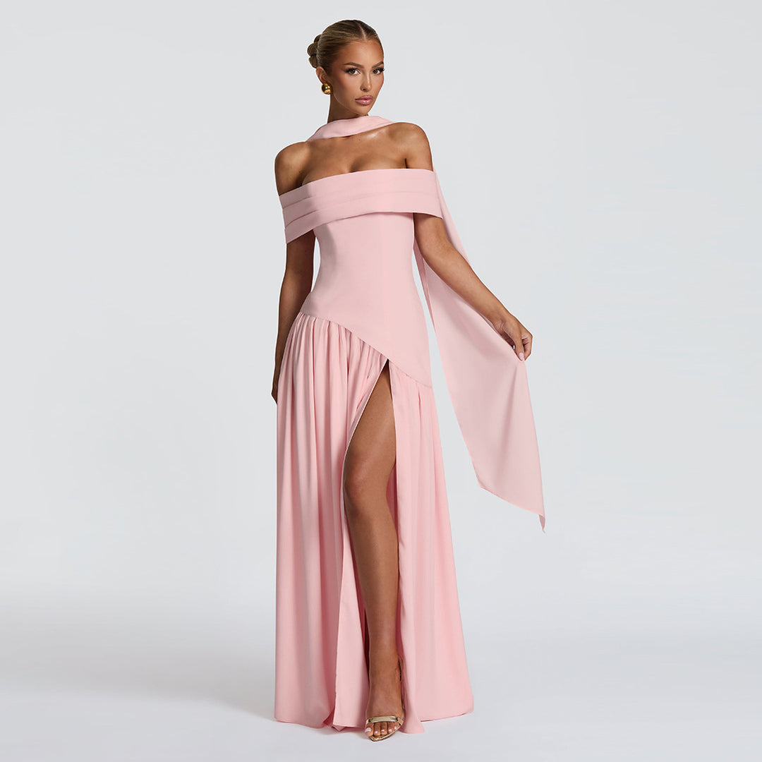Damen Abendkleid mit schickem Schulterfreies Design und hohem Schlitz EB