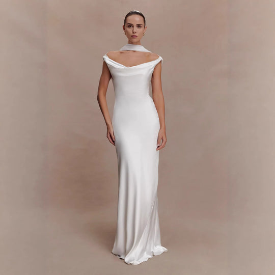 Damen Elegantes Satin-Abendkleid mit schulterfreiem Design EB