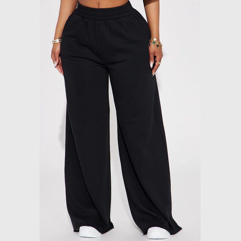 Damen nan High‑Waist Palazzohose aus French-Terry mit weitem Bein, elastischem Komfortbund und offenen Saumkanten EB