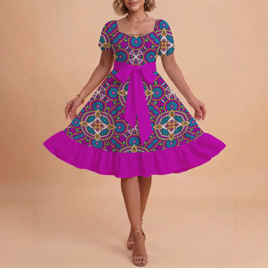 Damen elegantes Maxikleid mit floralem Design und Taillengürtel EB