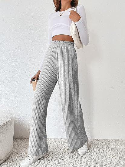 Damen Weite Ripp-Hosen mit elastischem Bund EB
