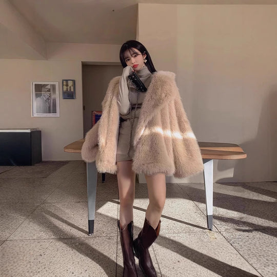 Damen Flauschige Kunstpelzjacke mit weiter Silhouette EB
