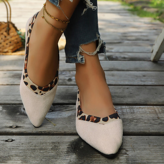 Damen elegante spitze Ballerinas mit Leopardenmuster EB