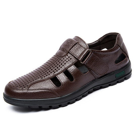 Herren Atmungsaktive Leder Sandalen mit Klettverschluss EB
