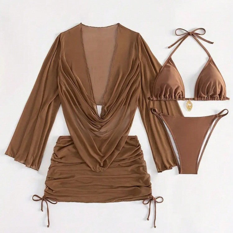 Damen Bikini-Set mit raffinierter Wickelbluse und halbtransparentem Rock EB