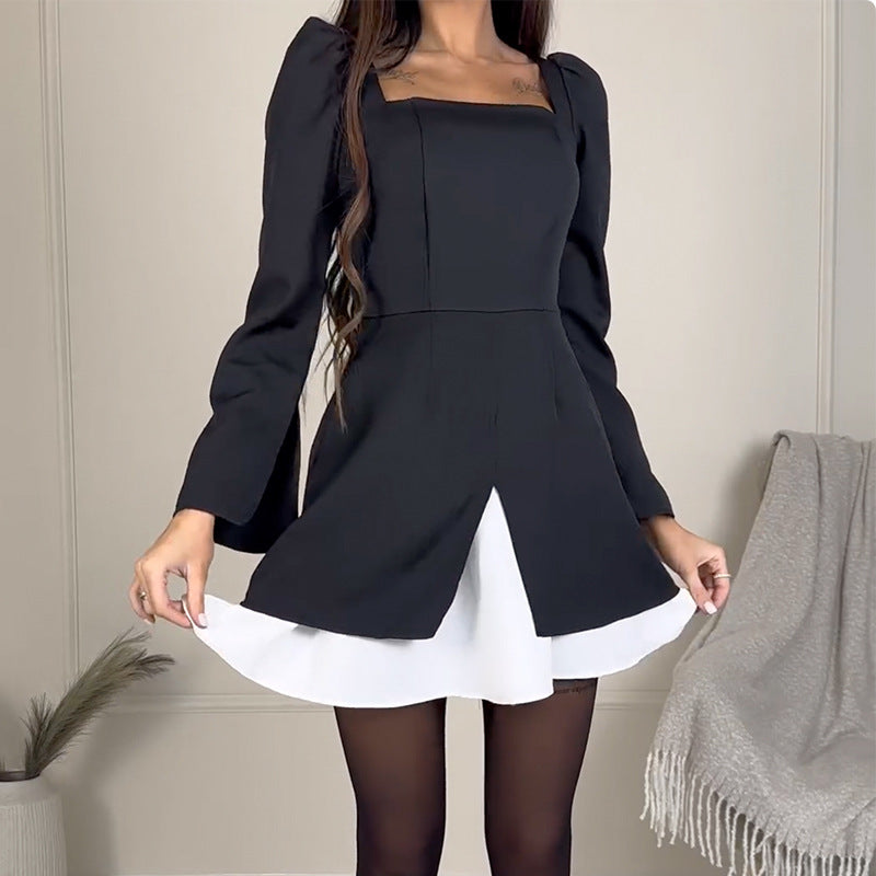 Damen Cocktailkleid mit Puffärmeln und asymmetrischem Schnitt EB