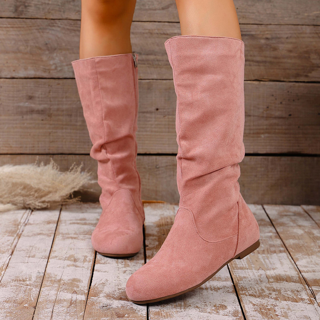 Damen kniehoher Slouch-Stiefel mit seitlichem Reißverschluss und flacher Profilsohle EB