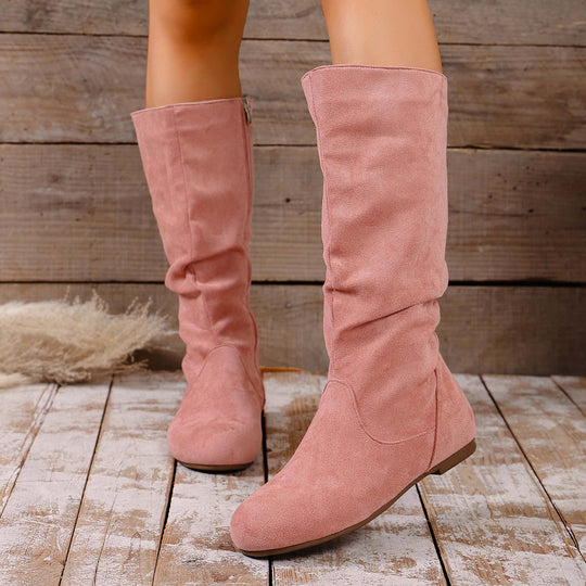Damen kniehoher Slouch-Stiefel mit seitlichem Reißverschluss und flacher Profilsohle EB