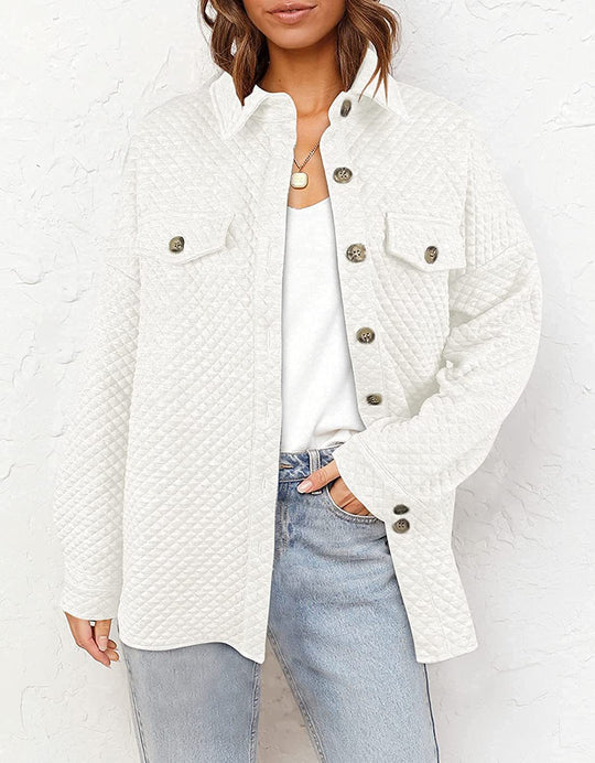 Damen gestepptes Overshirt mit Taschen und Knopfdetails EB